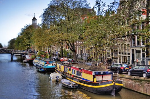 scene in the old town of amsterdam, netherlands (hdr)