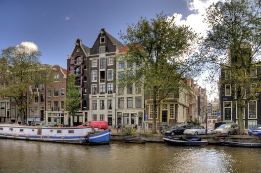 scene in the old town of amsterdam, netherlands (hdr)