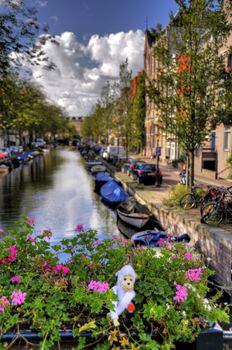 scene in the old town of amsterdam, netherlands (hdr)