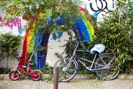 scene in the old town of amsterdam, netherlands