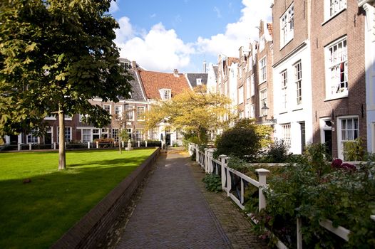 beguinage in the old town of amsterdam, netherlands (hdr)