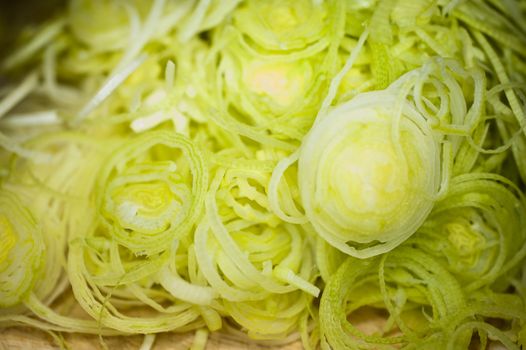 close up of a sliced leek
