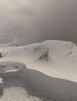 digital visualization of a lake in winter
