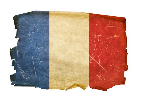 France Flag old, isolated on white background.