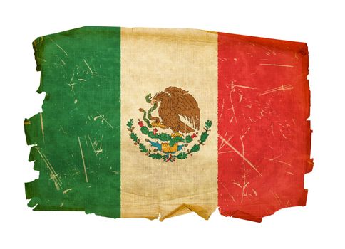 Mexico Flag old, isolated on white background.