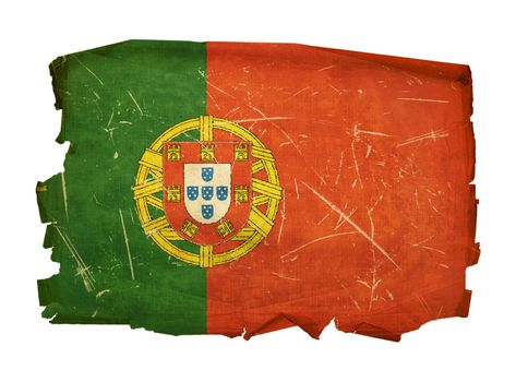 Portugal Flag old, isolated on white background.