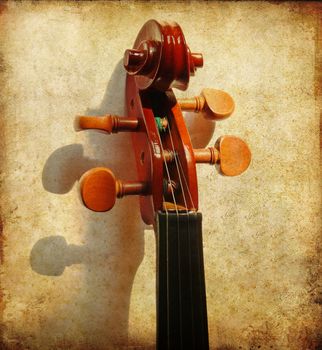 Details of violin head on grunge background