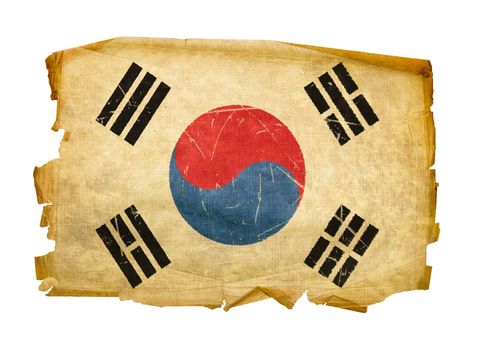 South Korea Flag old, isolated on white background.