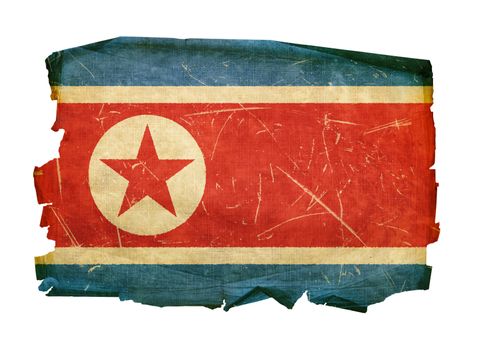 Northern Korea Flag old, isolated on white background.