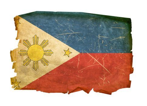 Philippines Flag old, isolated on white background.