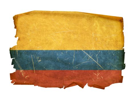 Colombia Flag old, isolated on white background.