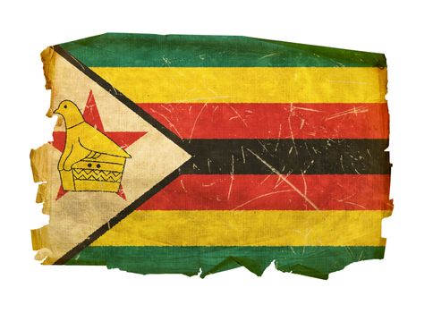 Zimbabwe Flag old, isolated on white background.