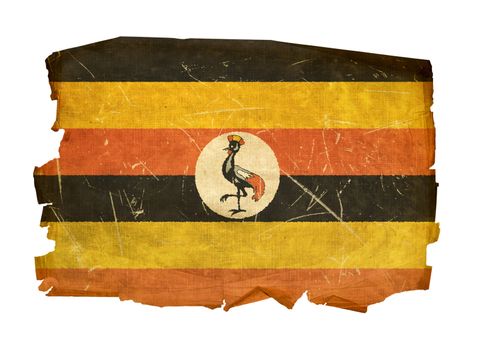 Uganda Flag old, isolated on white background.