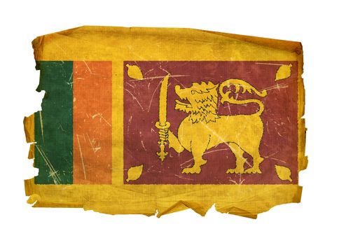 Sri Lanka Flag old, isolated on white background.