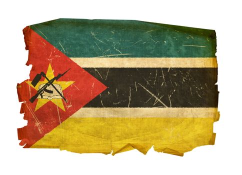 Mozambique Flag old, isolated on white background.