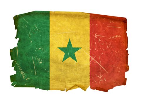 Senegal Flag old, isolated on white background.