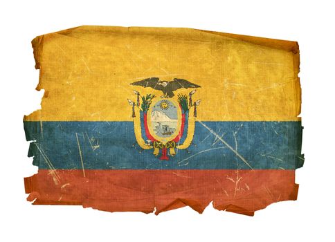 Ecuadorian Flag old, isolated on white background.