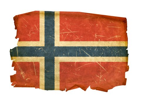 Norwegian Flag old, isolated on white background.