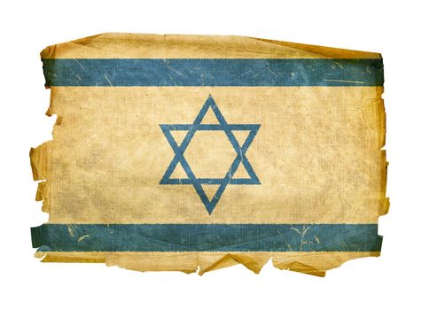 Israeli Flag old, isolated on white background.