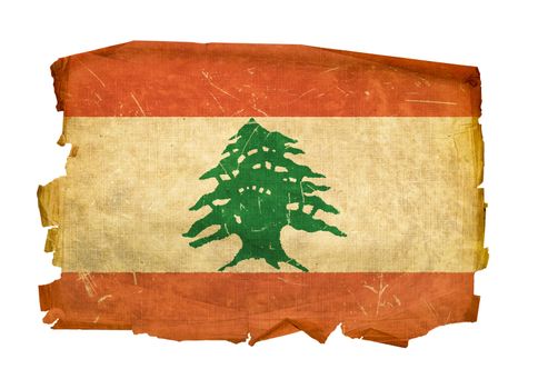 Lebanese Flag old, isolated on white background.