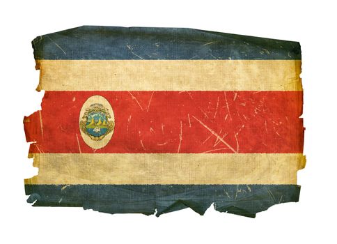 Costa Rica flag old, isolated on white background.