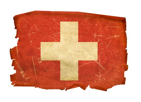 Switzerland Flag old, isolated on white background.