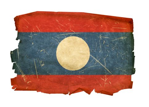 Laos Flag old, isolated on white background.