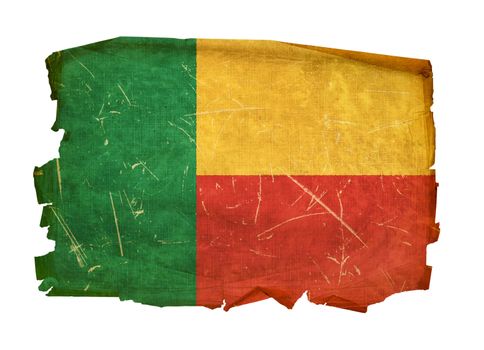 Benin Flag old, isolated on white background.