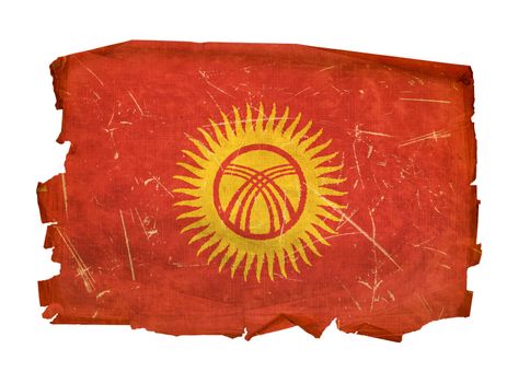 Kyrgyzstan Flag old, isolated on white background.