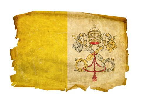 Vatican Flag old, isolated on white background.