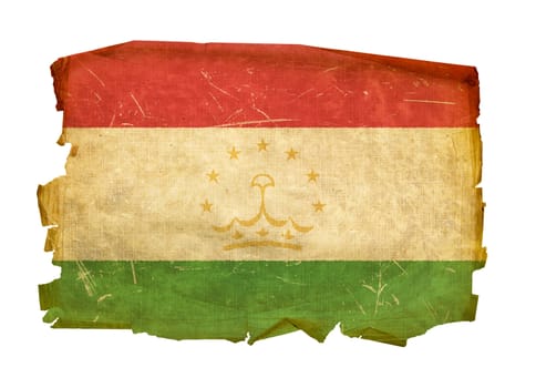Tajikistan Flag old, isolated on white background.