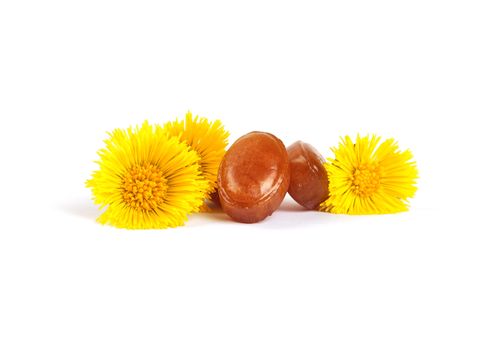 Cough drops with coltsfoot flowers