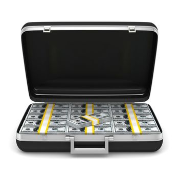 Case with money on white background. isolated 3D image