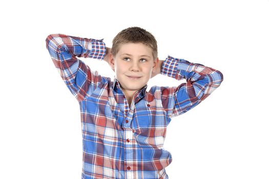 cute fashion relaxed boy on white background