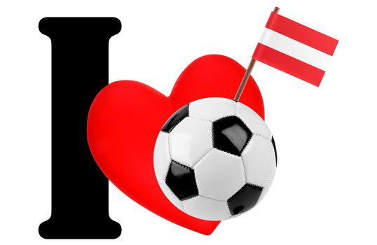 Small flag on a red heart and the word I to express love for the national flag of Austria