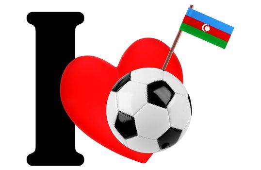 Small flag on a red heart and the word I to express love for the national flag of Azerbaijan