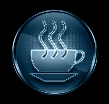 coffee cup icon dark blue, isolated on black background.