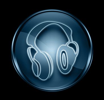 Headphone  icon dark blue, isolated on black background