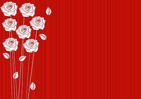 abstract red background with roses and leaves