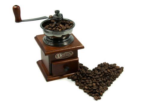 coffee grinder with beans in heart shape