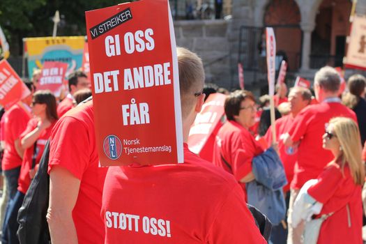 Public sector workers are on strike and protest in Oslo 30.05.2012.