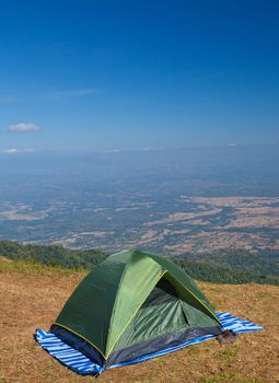 Tourist tent in mountain landscape in Thailand