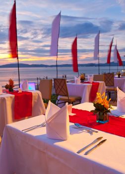 dinner on sunset at beach in Thailand