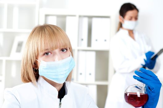 group of scientists working in laboratories with equipment