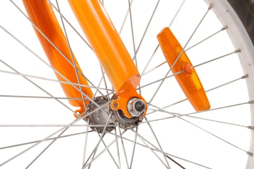 Bicycle wheel close-up, isolated on white