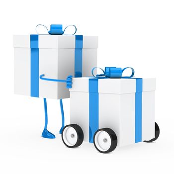 christmas blue figure push gift box vehicle