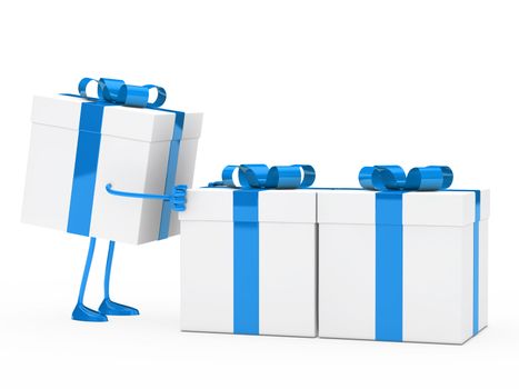 christmas blue white figure push gift boxes