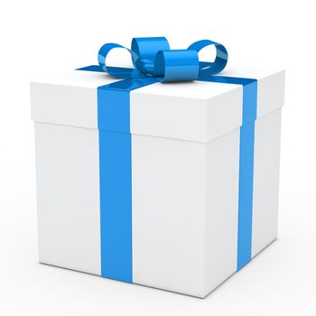 christmas white gift box with blue ribbon