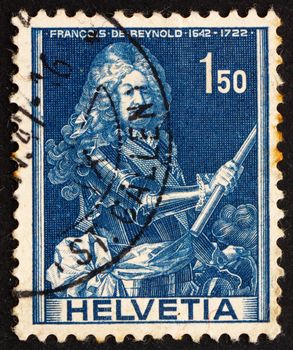 SWITZERLAND - CIRCA 1941: a stamp printed in the Switzerland shows Francois de Reynold, Soldier, circa 1941