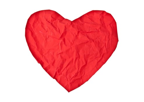 crumpled paper heart isolated on white background